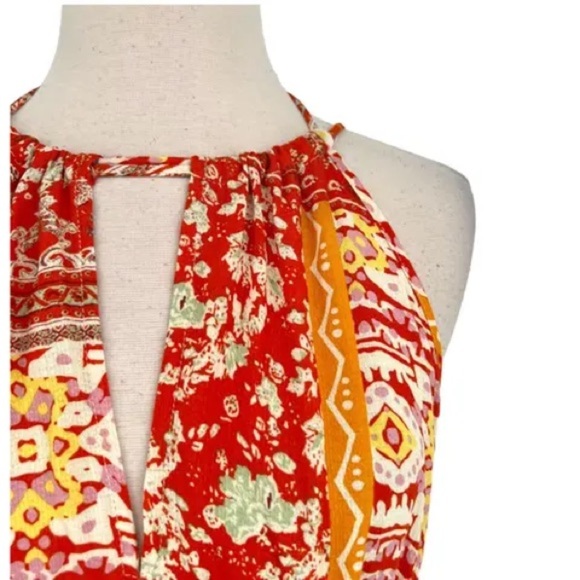 Rachel Zoe/Boho Keyhole Rayon Blouse Top Orange Yellow Sz Small - Picture 4 of 14